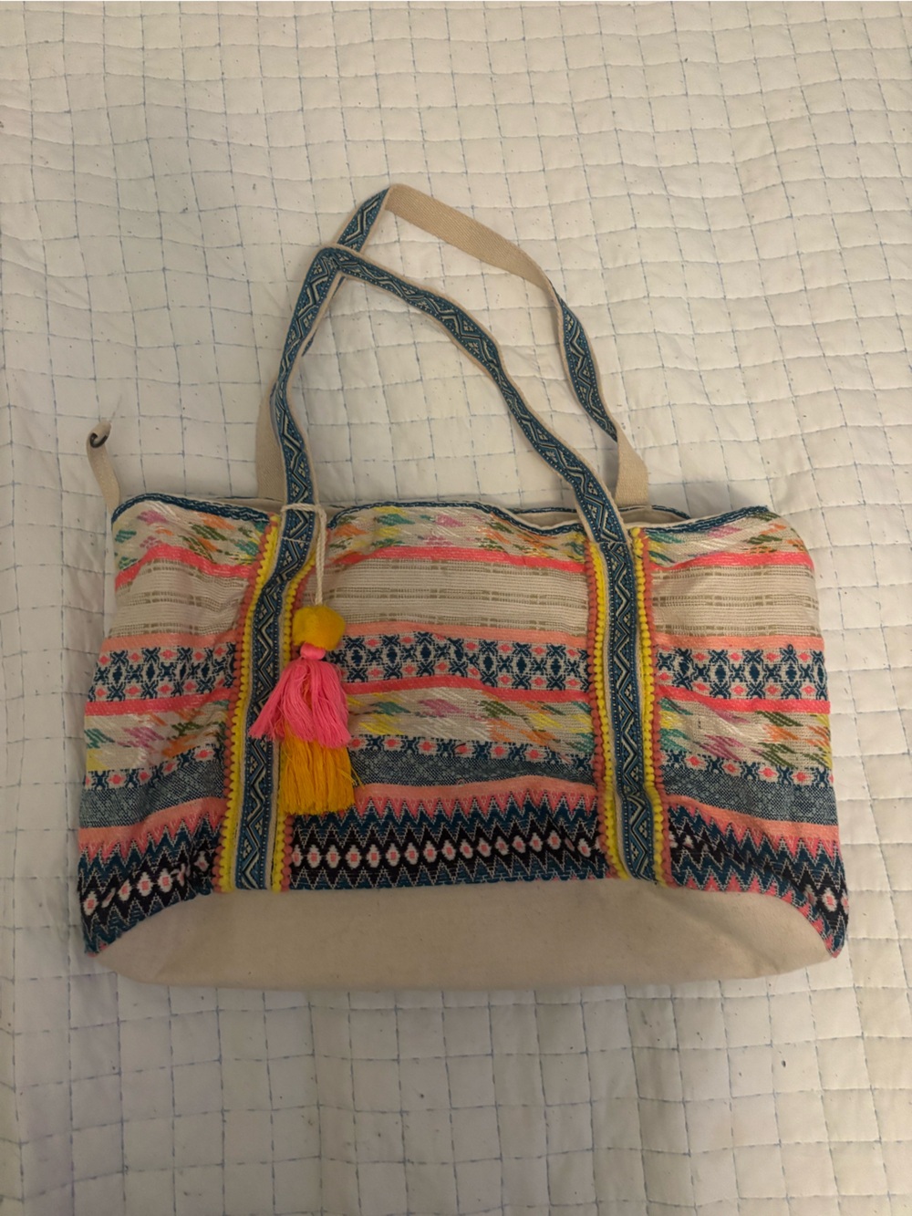 Boho Multicolor Stripe Tote Bag with Tassel